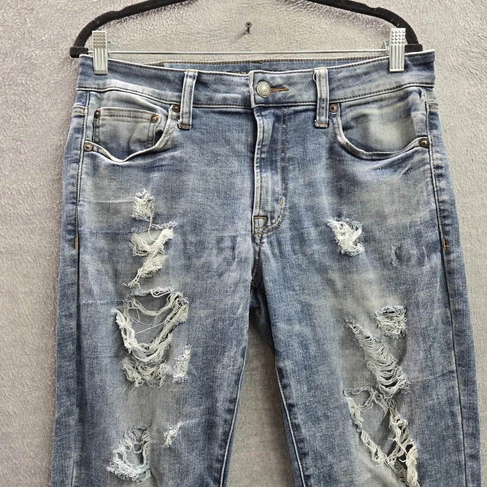 American Eagle Men Jeans 33X32 Blue Denim Distressed Skinny Next Level Flex